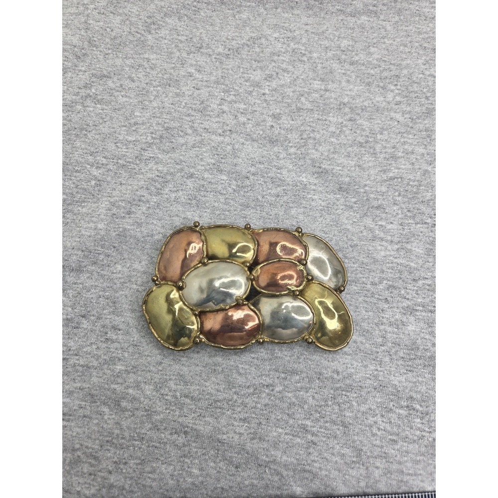 Large Handmade Mixed Metal Brutalist Womens Belt Buckle Modernist Artisan Studio